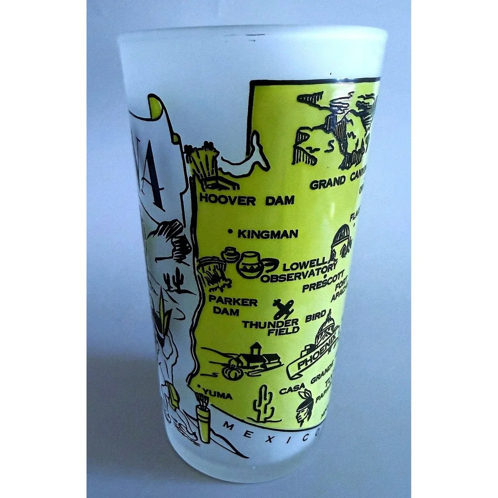 Aizona Vtg 1960s State Landmarks Beverage Frosted Glass Tumbler Enamel Paint 5